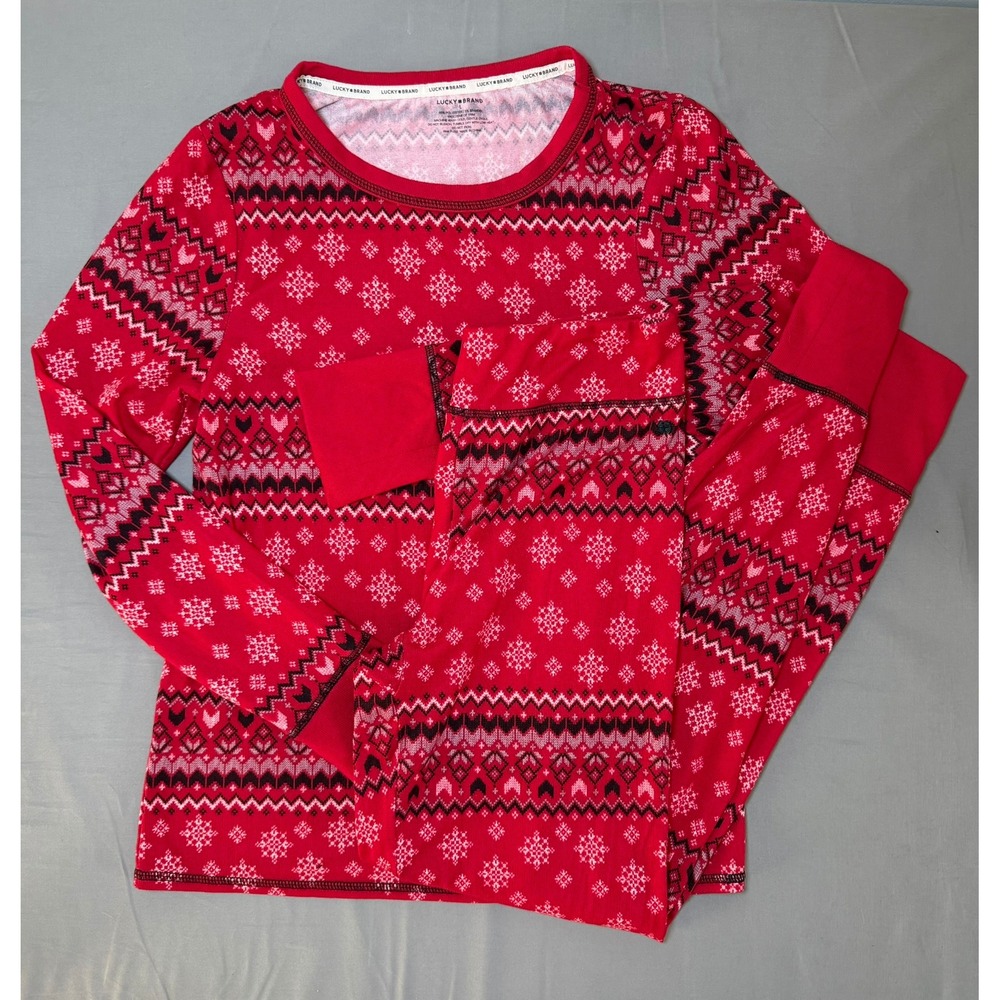 Lucky Brand Womens Red Winter Snow Pajama Set Long Sleeve Top Leggings Size L